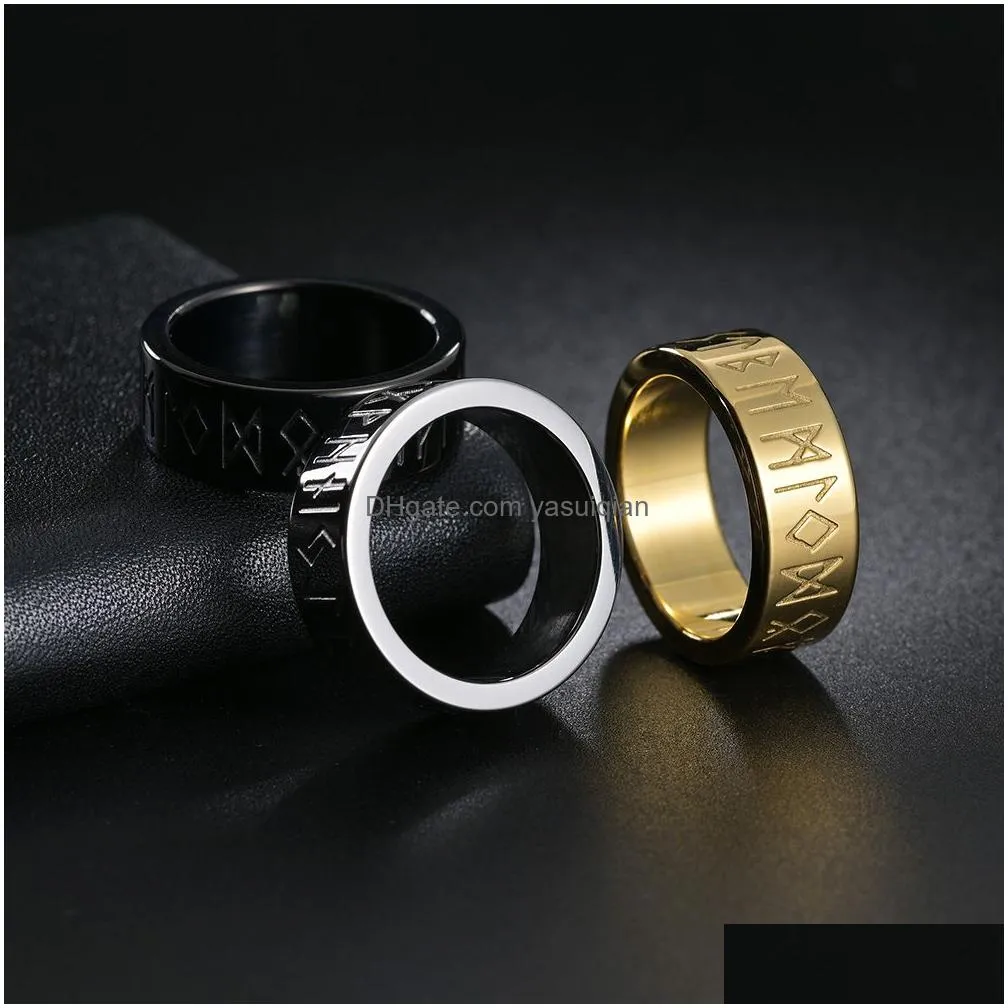 Band Rings Couple Titanium Steel Letter Rune Gold Stainless Ring For Men Fashion Jewelry Drop Delivery Otkyf