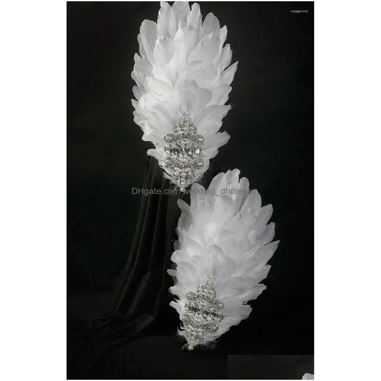 stage wear red white feather rhinestone shoulder ornament arm gloves performance accessories male female dj singer gogo dance costume