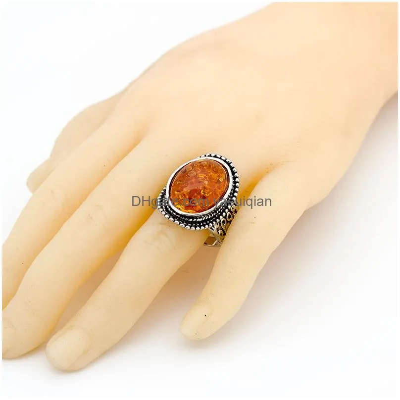 Band Rings 20 Pcs/Lot Natural Stone Amber Gemstone Ring Hybrid Models Mixed Size Lady/Girl Fashion Jewelry Mix Styles Drop Delivery Otxcp