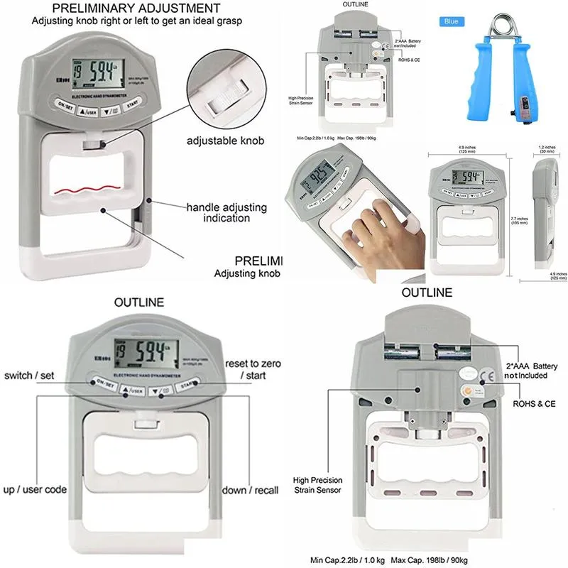 Hand Grips Digital Electronic Dynamometer Grip Strength Measurement Meter Power 200 Lbs 90 Kgs Sports Tools For Drop Delivery Dh6Lq