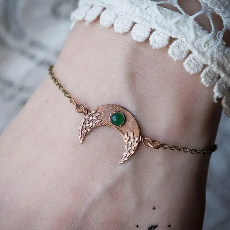 Charm Bracelets Feminity Healing Moon Bracelet With Aventurine Phase & Green Stone Celestial Gifts Boho Jewelry For Women - Adjust