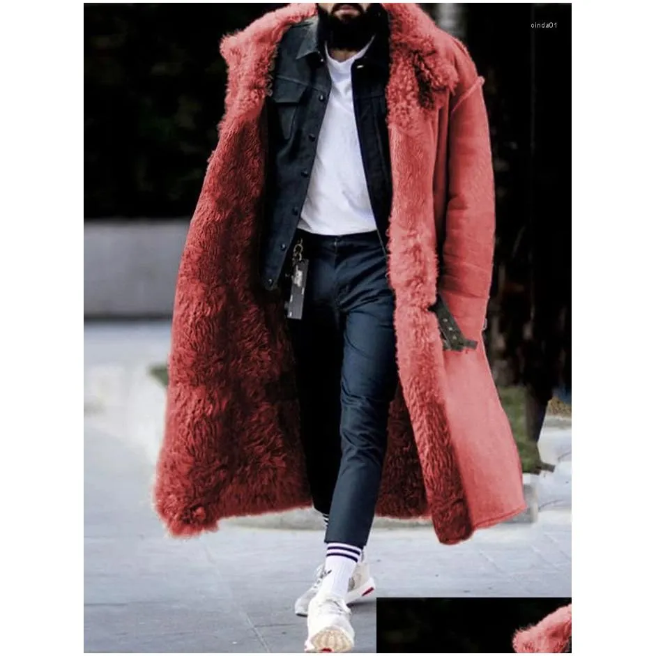 Men`S Trench Coats Mens Jacktes Winter Windbreaker Solid Color Imitation Fur Coat Thick Casual Fashion Jacket Drop Delivery Apparel Cl Dhwxo
