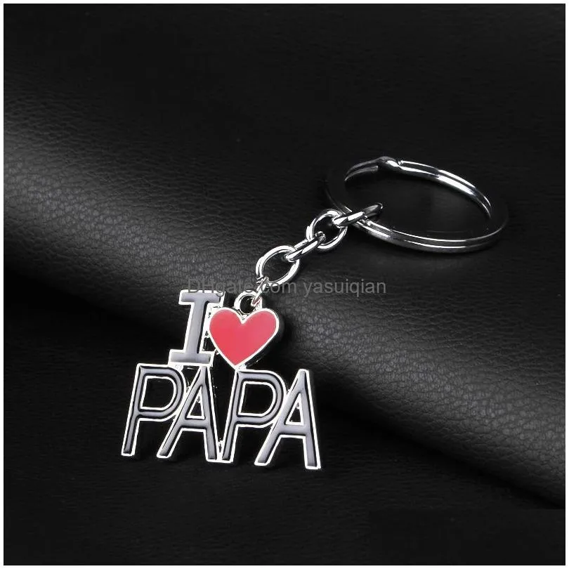 Keychains & Lanyards I Love Dad Mama Papa Mom Enamel Letter Red Heart Key Chains Family Rings For Mother Father Jewelry Gift Drop Del Dhymm