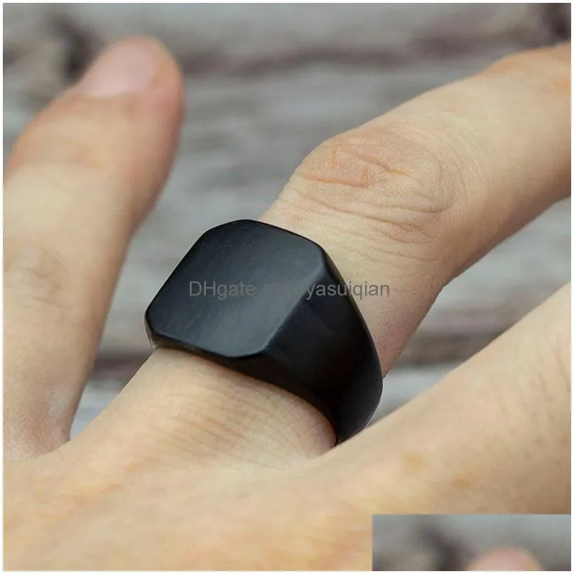 Band Rings Mens Fashion 50Pcs/Lots Black Smooth Geometry Metal Ring For Women Jewelry Size 17Mm To 21Mm Mix Drop Delivery Otqjl