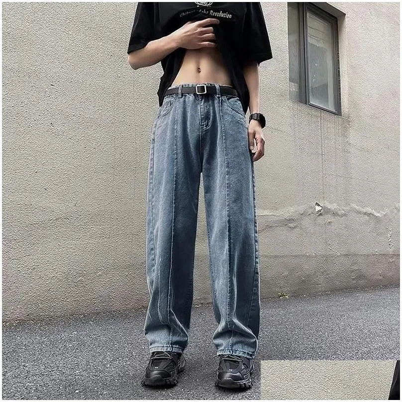 Men`s Jeans Korean Fashion Men Baggy Straight Trousers Male Retro Denim Pants Streetwear Vintage Man Clothes Harajuku