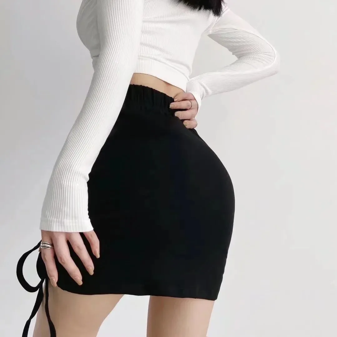 Miniskirt women kilt designer skirt Women`s Clothing Black dress woman 2023 High waist sexy double drawstring pleated slit wrapped hip skirt female