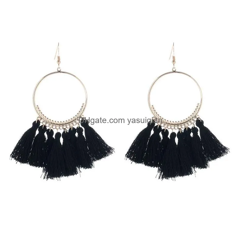 Dangle & Chandelier New Ethnic Fringe Tassel Earrings For Women Bohemian Large Big Hoop Long Statement Drop Female Fashion Jewelry Gi Dhstj