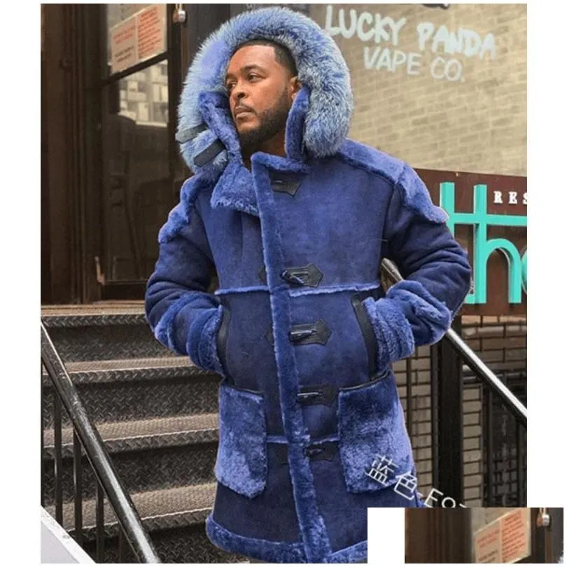 Men`S Down & Parkas Wepbel Winter Mens Fashion Warm Shearling Coat Men Faux Suede Long Sleeve Fur Thicken Hooded Jacket Outwear Drop D Dhhq8