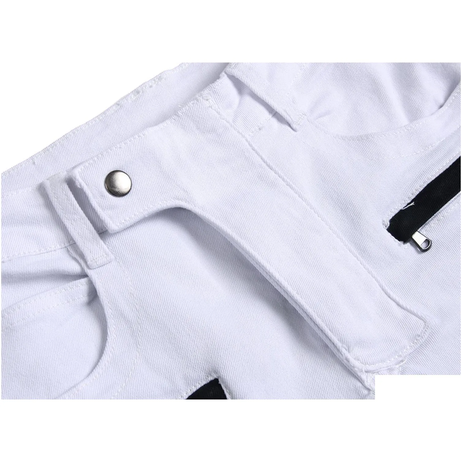 Men`s Jeans Punk Men Zipper Hip Hop Slim Fit White Bike Elastic Split Denim Pants Cotton Fashion Casual Jogging Male Clothing 230909