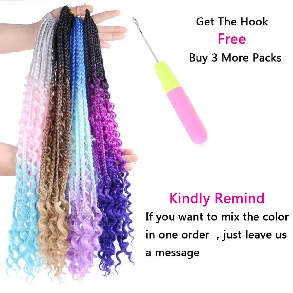 Synthetic Hair Goddess Crochet Braids 22quot Bohemian Box Braiding Hair Extensions Grey Blue Pink Messy Box Braids 12 Strandspc1653175