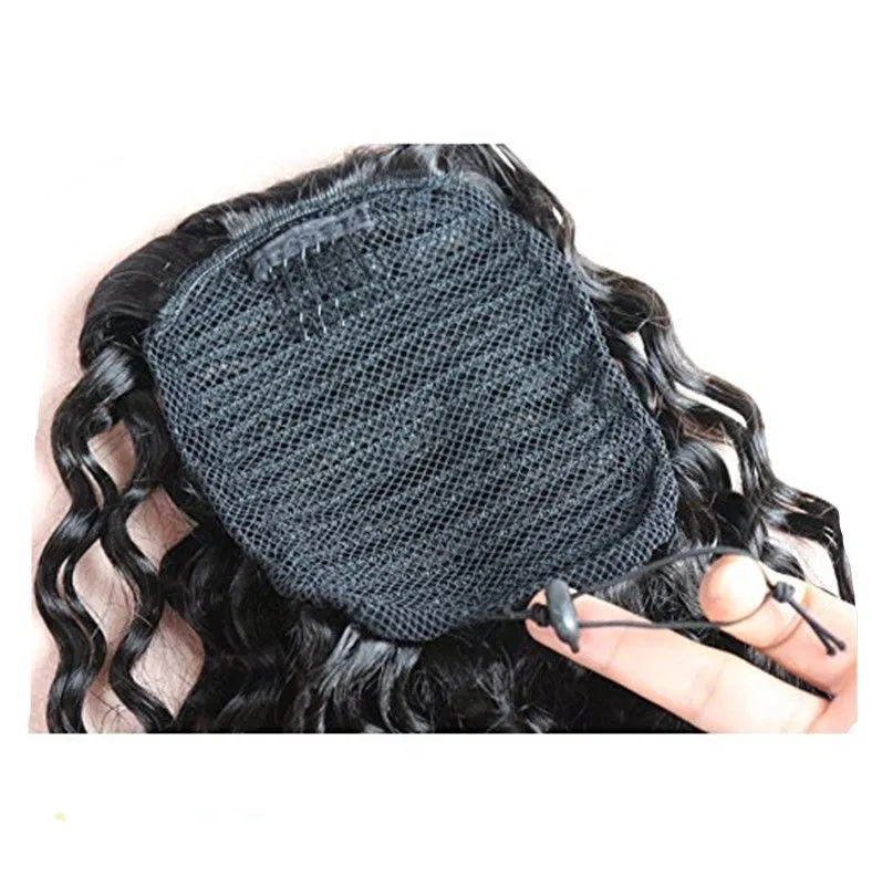 8A Afro Kinky Curl Ponytail Human Hair Extensions Natural Black Remy Human Hair Clip In Ponytails 120gram More 5 Color Drawstring
