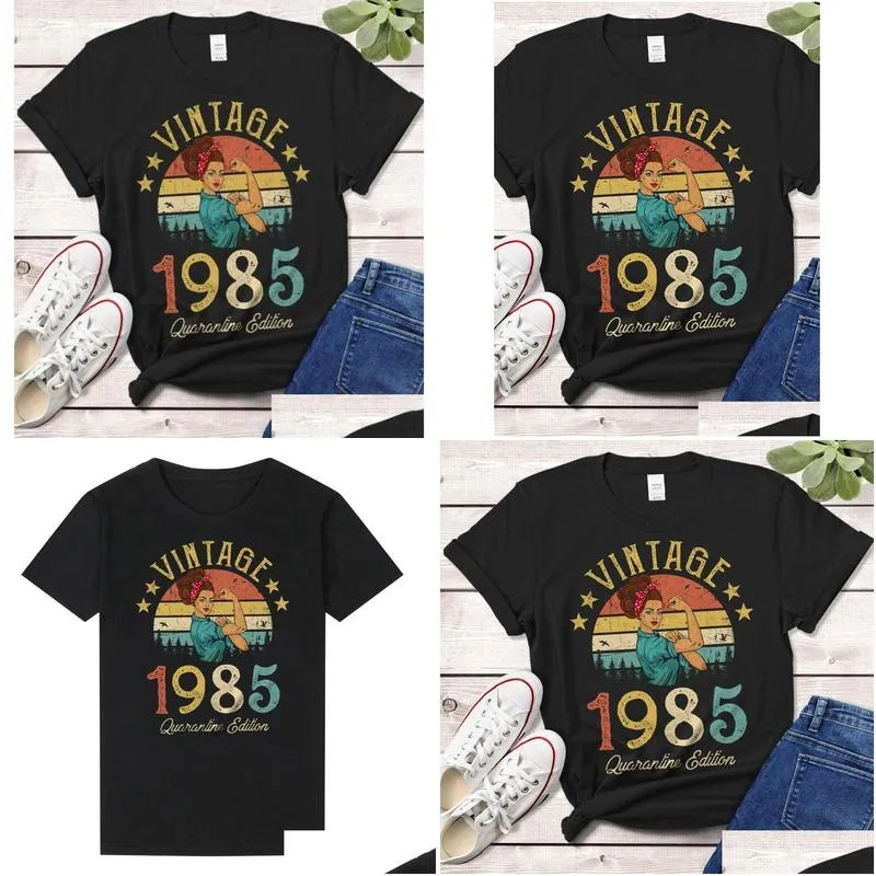 Women039s TShirt Vintage 1985 Limited Edition Retro Womens Funny 36th Birthday O Neck Shirt Fashion Print Casual Short Sleeve 7954597