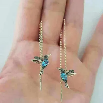 1 Pair Unique Long Dangle Earrings Bird Pendant Tassel Crystal Ladies Jewelry Design 2 Colors Hummingbird Drop Earring