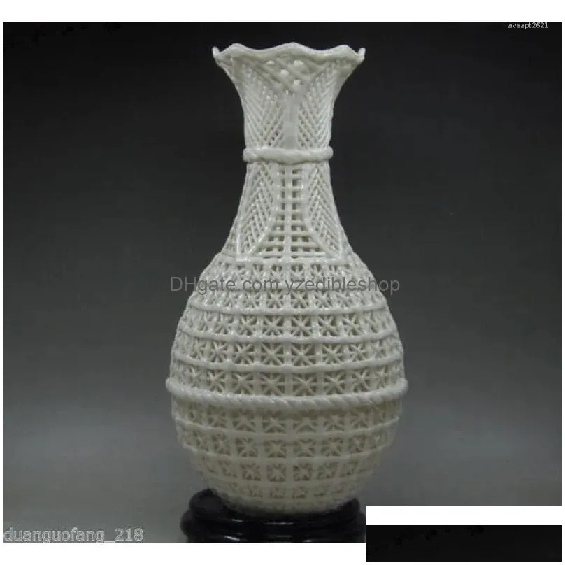 bottles delicate chinese decoration handwork carved openwork dehua white porcelain vase base no.3