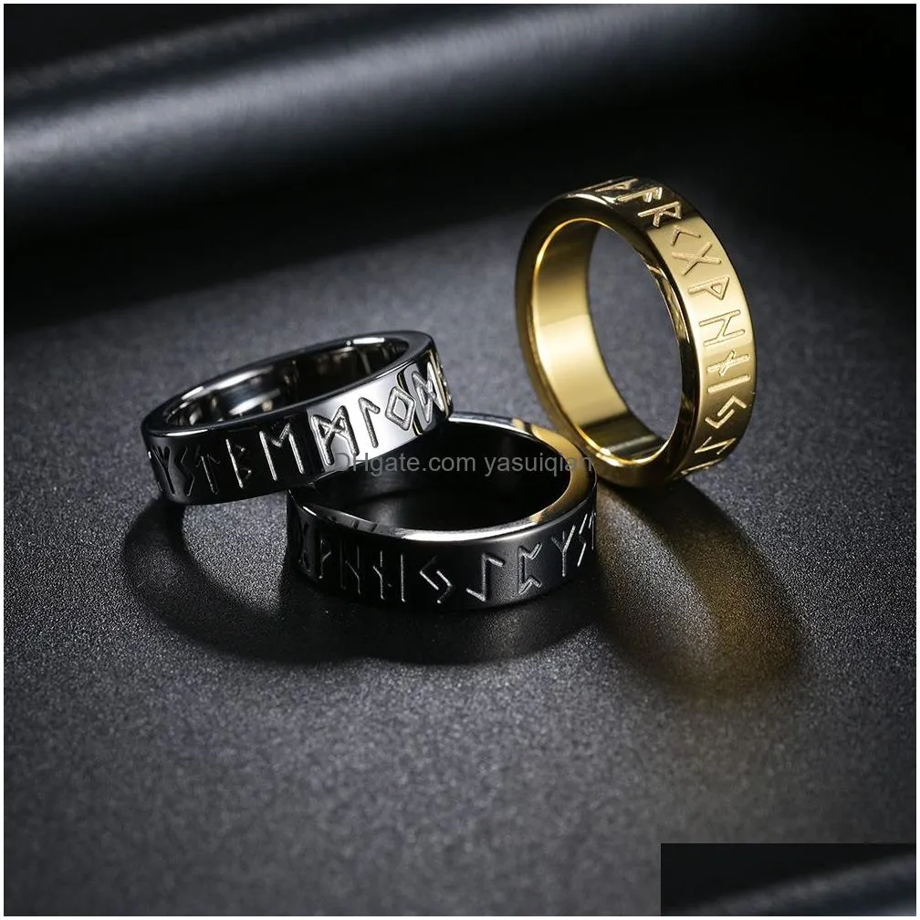 Band Rings Couple Titanium Steel Letter Rune Gold Stainless Ring For Men Fashion Jewelry Drop Delivery Otkyf