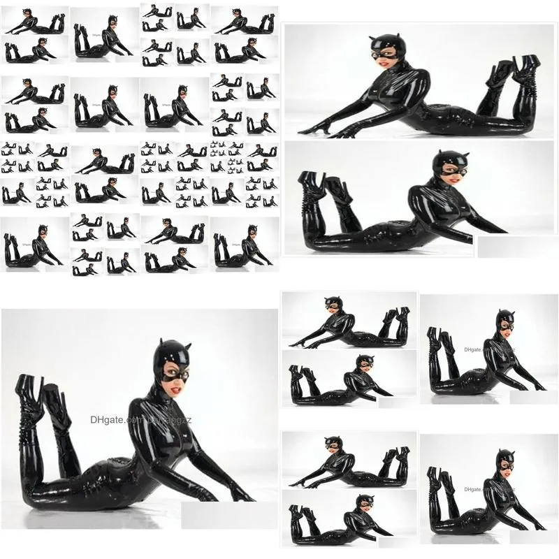 plus size women pu leather catsuit sexy catwoman cosplay costume stretchable bodysuit 2 way zipper footed jumpsuit with mask1931204