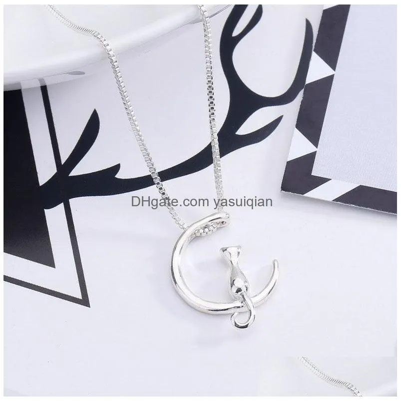 Pendant Necklaces New Cute Cat Moon Shape Necklace For Women Gold Sier Animal Box Chains Fashion Jewelry Gift Drop Delivery Pendants Dhlr1