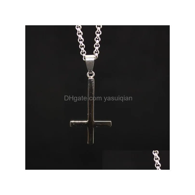 Other Inverted Cross Of St Peter Titanium Steel 316L Stainless Pendant Necklace Lucifer Satan Fashion Vintage Punk Jewelry Drop Delive Otkqp