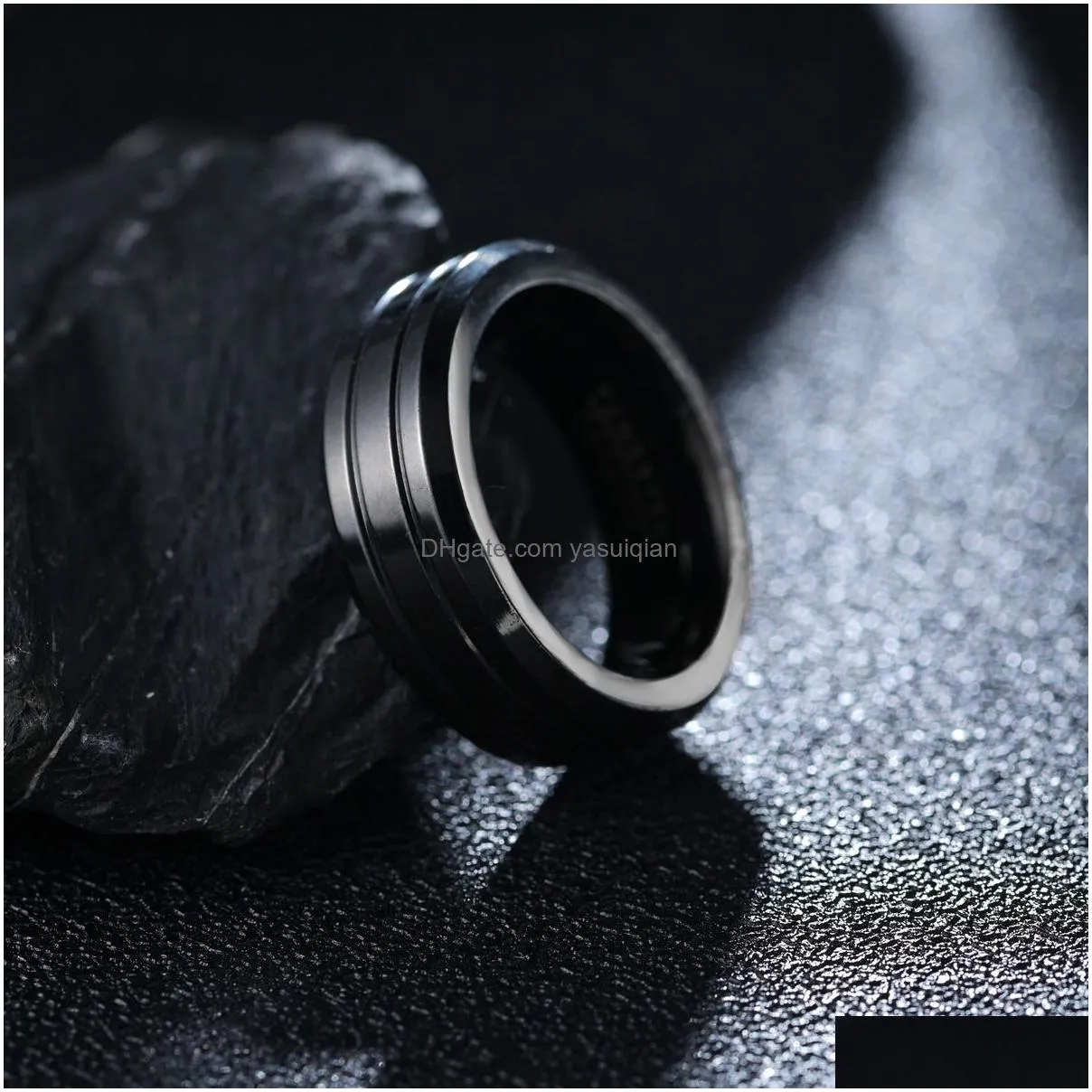 Band Rings 8Mm Tungsten Steel Ring Mens Hip Hop Jewelry Punk Carbide Wedding Bands For Men Fashion Drop Delivery Otidh