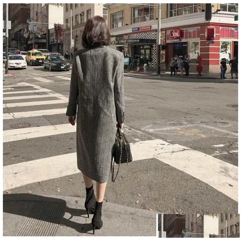 Two Piece Dress Women S Clothing 2 Set Autumn And Winter New Fashion Houndstooth Long Woolen Coat Bodycon Sheath Drop Delivery Appare Dhoms