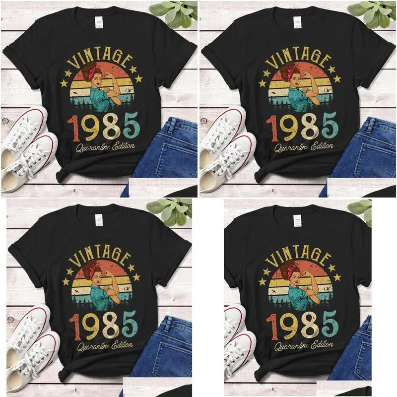 Women039s TShirt Vintage 1985 Limited Edition Retro Womens Funny 36th Birthday O Neck Shirt Fashion Print Casual Short Sleeve 7954597