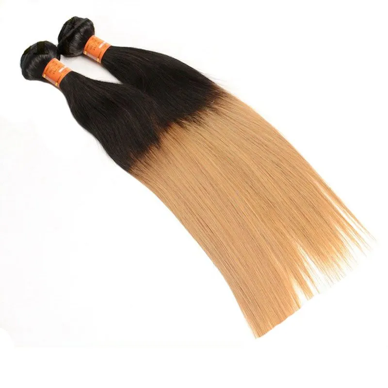 Brazilian Ombre Straight Blonde Human Hair 4 Bundles Two Tone 1B27 Virgin Hair Weave Cheap Ombre Honey Blonde Human Hair