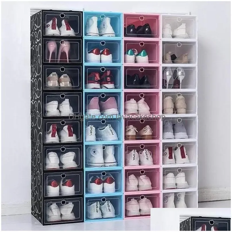 Storage Boxes & Bins 2022 Thicken Plastic Shoe Clear Dustproof Box Transparent Candy Color Stackable Shoes Organizer Drop Delivery Hom Dhjqq
