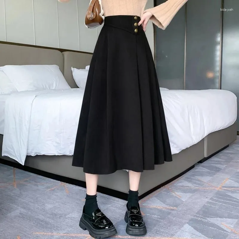 Skirts Spring Pleated Skirt Women High Waisted Slim Elastic Waist Loose Hem Korean Fashion Clothing Long For