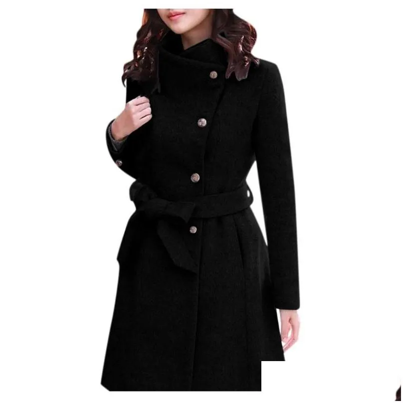 Women`S Wool & Blends Womens Winter Lapel Coat Trench Jacket Long Sleeve Overcoat Outwear Abrigos Mujer Invierno Camel Plus Size Drop Dhrp9