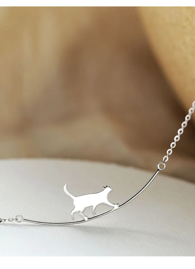 silver necklace fashion personality cat simple lovely animal clavicle chain boutique gift