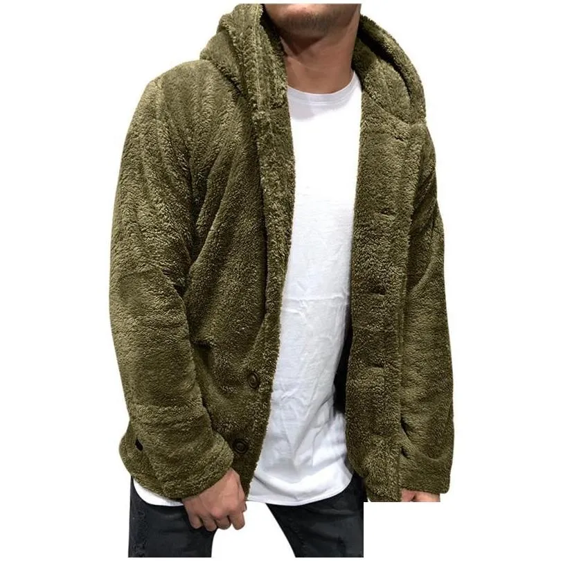 Men`S Jackets Mens Buttons Coat Warm Faux Winter Casual Loose Double-Sided P Hoodie Fluffy Fleece Fur Jacket Hoodies Outerwear Drop De Dhzmq