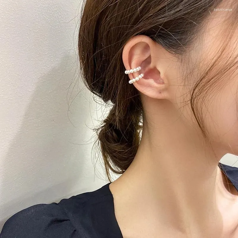 Backs Earrings Korean Pearl Ear Cuff Clip Non-Piercing Bone C-shaped Without Puncture Minimalist For Women Fashion Jewelry