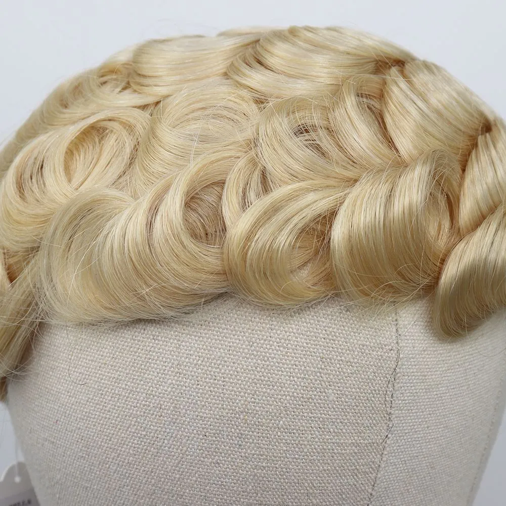 613 Blonde Swiss Lace Men Toupee Human Hair Replacement System Brazilian Remy Hair Men039s Toupee 6 Inch Curly