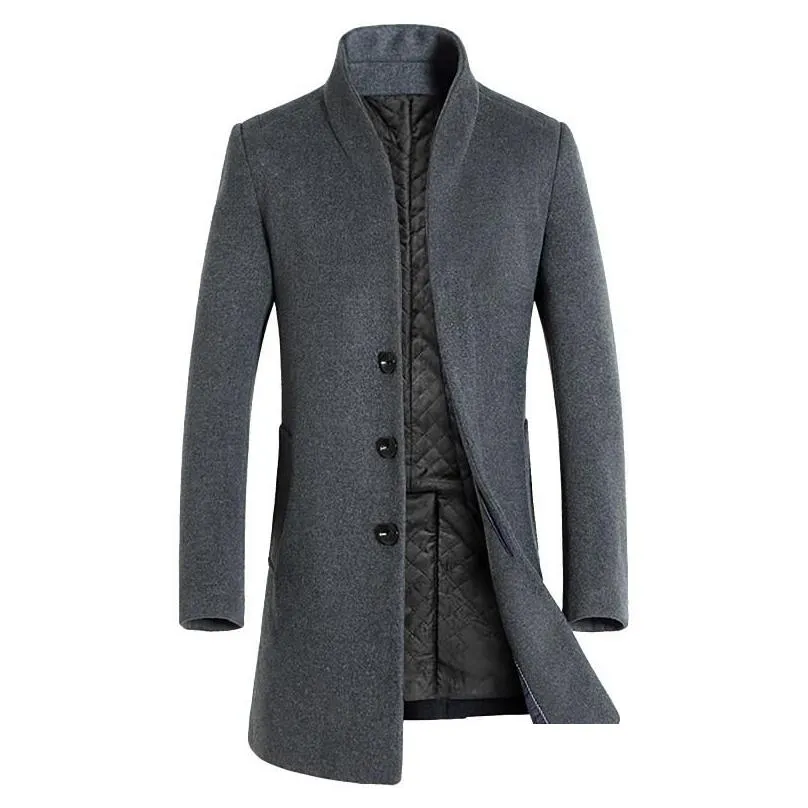 Men`S Wool & Blends Mens Winter Coat Slim Fit Jackets Casual Warm Long Windbreaker Jacket And Men Pea Drop Delivery Apparel Clothing O Dhjk8