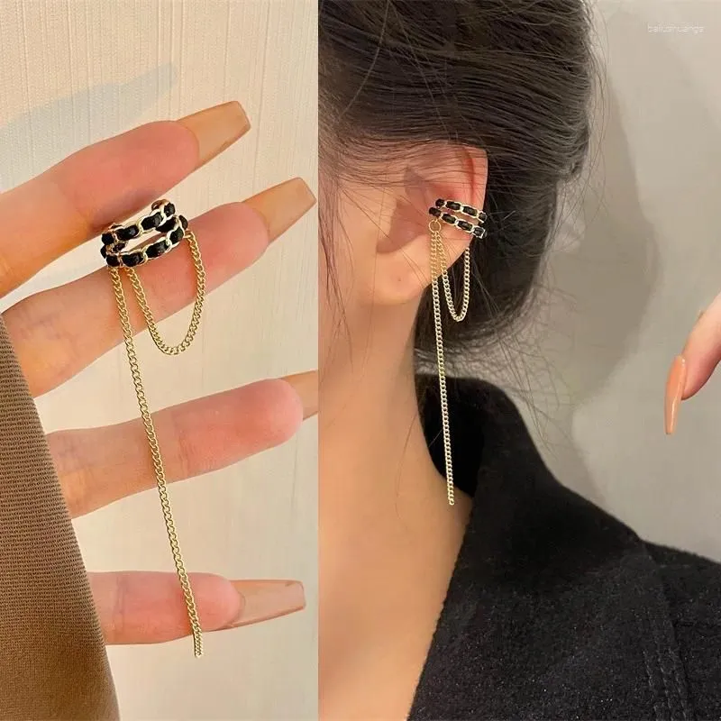 Backs Earrings Korean Version Black Cool Wind Super Immortal Style Tassel Ear Bone Clip Fashionable And High-end Earbuds Without Holes