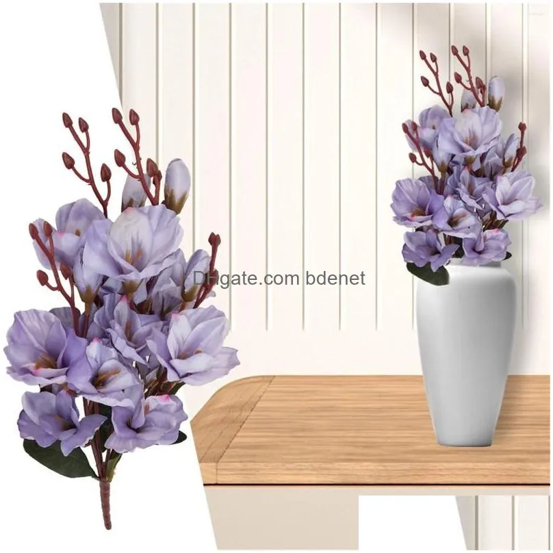 Decorative Flowers & Wreaths Artificial Stems For Vases Centerpiece Silk White Petals With Purple Stamens Cabbage Drop Delivery Home G Dh91P