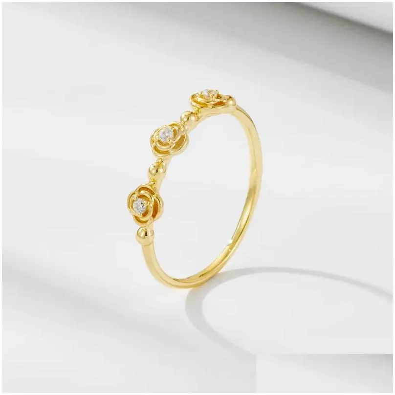 Cluster Rings 925 Sterling Sier Ring Sweet Rose Flower Finger 18K Gold Plated Jewelry For Women Wedding Party Fine Gifts Drop Deliver Otp7C