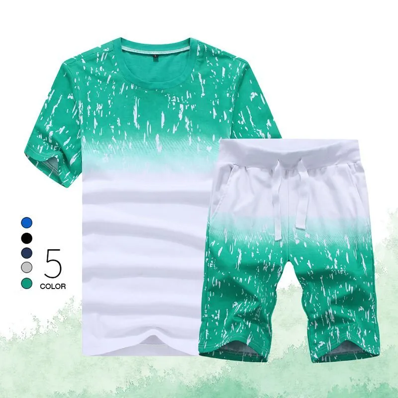 Summer Set Men Casual Beach Suits Short Sleeve 2PCS Sweatsuit + Shorts Fashion Tracksuit 2020 Men Sportsuits T-shirt + Shorts CX200730