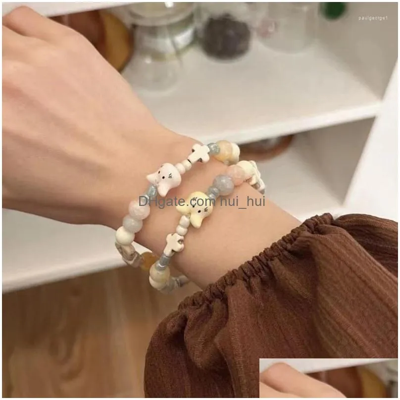 strand colorful cartoon elastic bead handchain charming jewelry ceramic bracelet for women teen