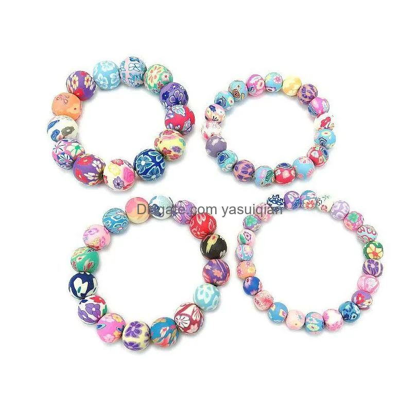 Beaded New Fimo Printing Chains Bracelets For Women 8-14 Mm Flower Soft Y Beads Wrap Bangle Fashion Handmade Diy Jewelry Drop Deliver Dhimv