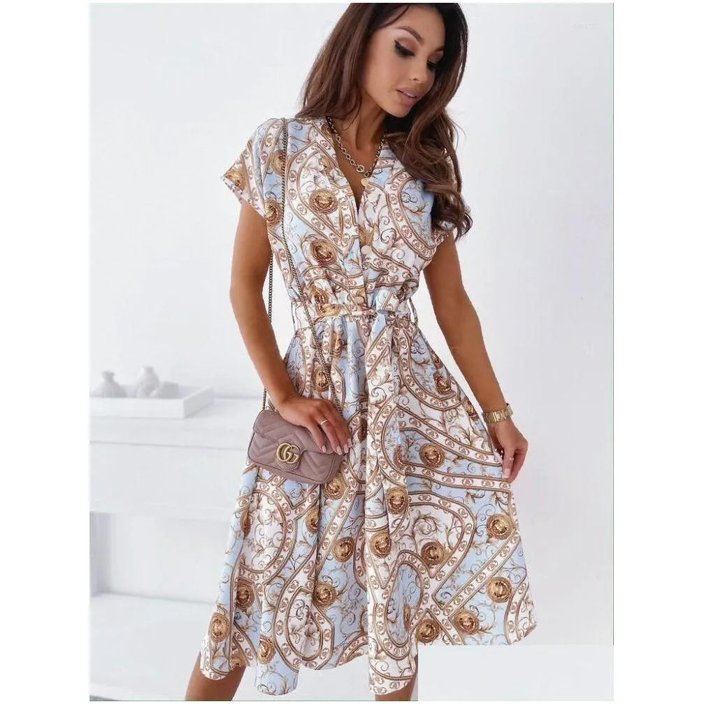 Basic & Casual Dresses Y Party Women Printed Chiffon Dress Summer Knee-Length A-Line Double Lined Boho Club Blouse Drop Delivery Appa Dhqkf