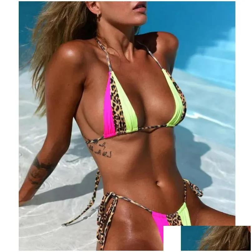 Women`S Swimwear Womens Micro Bikini 2021 Women Leopard Bandage Swimsuit Y Thong Bikinis Set Bathing Suit Beachwear Mini Drop Deliver Dhtqh