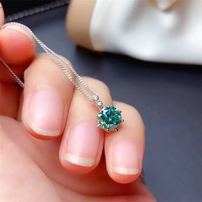 Pendant Necklaces New store sells blue green mullite pendants 1CT 6.5MM VVS laboratory with certificate engagement necklace genuine 925 sterling silver