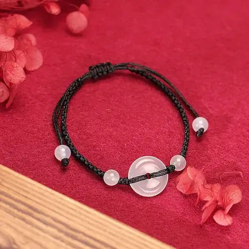 Charm Bracelets Jade Peace Buckle Bracelet Lovers Niche Design Sense Men And Women`s Hand String The Year Of Red Rope Braided