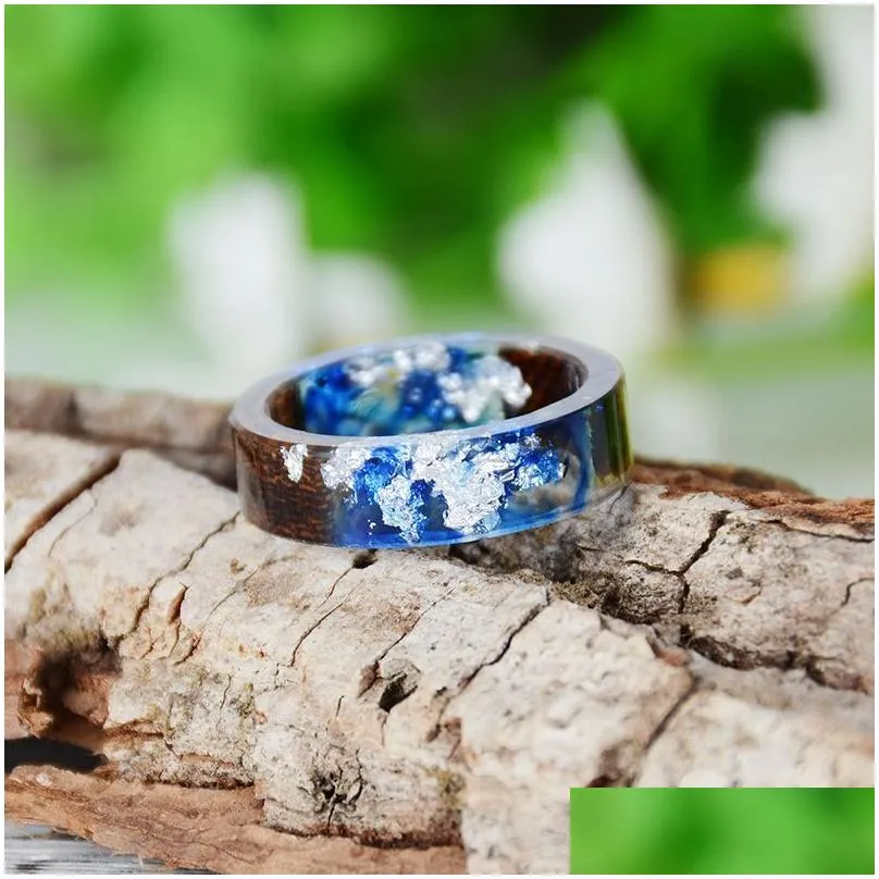 Wedding Rings Wood Resin Ring Transparent Epoxy Fashion Handmade Dried Flower Jewelry Love For Women Drop Delivery Otalq