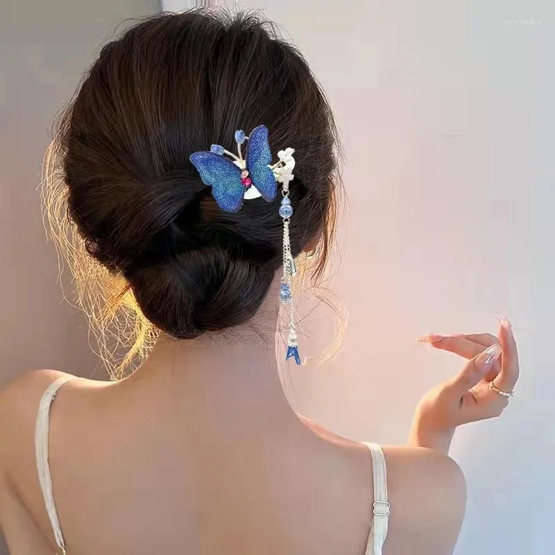 Hair Clips Antique Flower Butterfly Hairpin Advanced Sense Dish Artifact Headdress Summer Ball Ornament Temperament