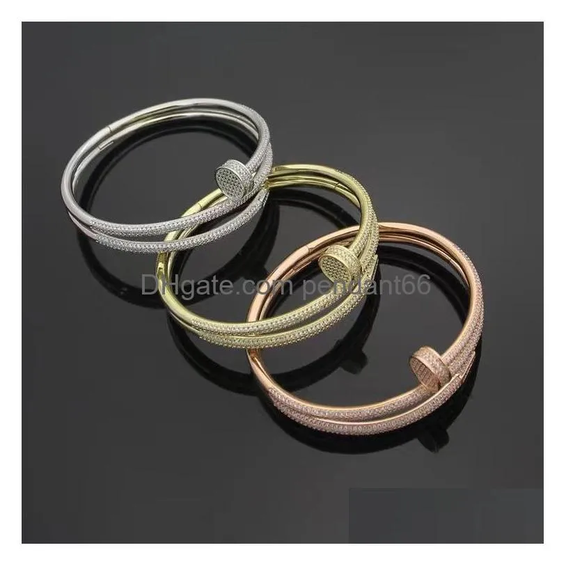 2023 cuff crystal bracelet brand luxury double layer nail bracelet fashion couple designer bracelet for men women jewelry