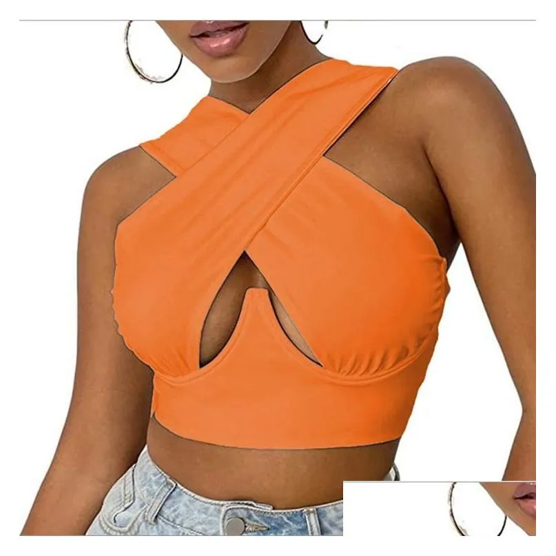 Women`S Tanks & Camis Womens Criss Cross Tank Tops Y Sleeveless Solid Color Cutout Front Crop Top Party Club Streetwear Summer Lady Bu Dhcyk