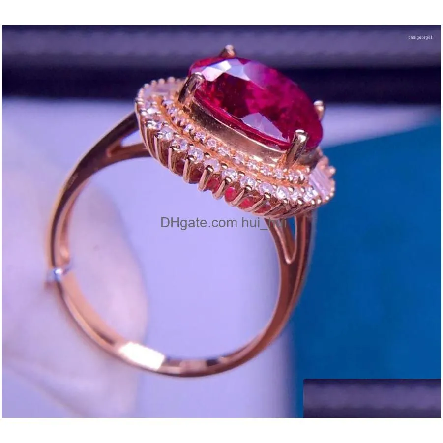cluster rings e401 rubillite ring fine jewelry 18 k gold natural rubi tourmaline 4.6ct gemstone diamond gift female for women