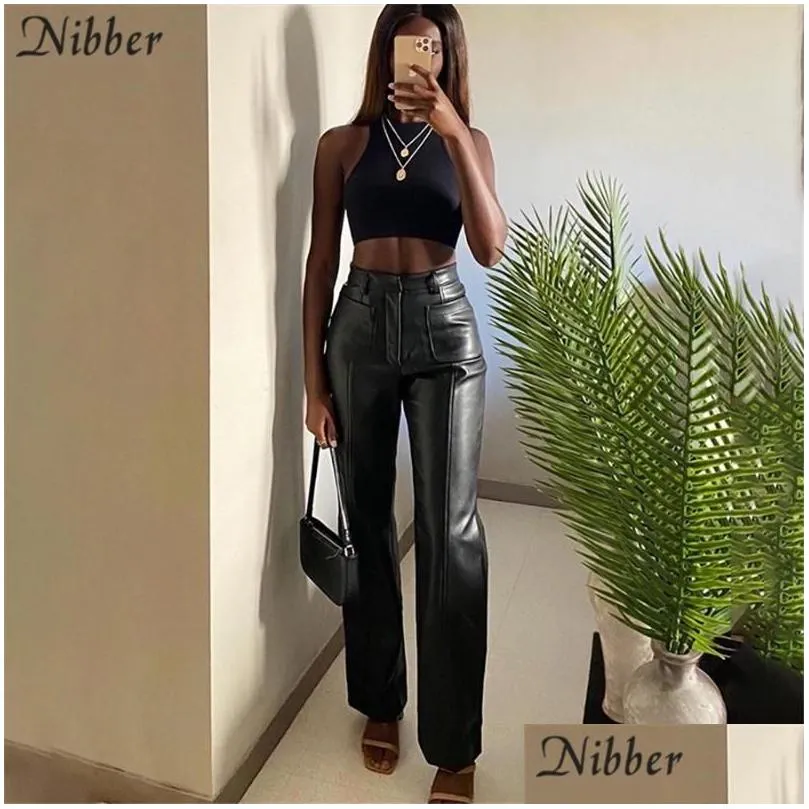 Women`S Pants & Capris Nibber Luxurious Faux Leather Vintage Y2K Leisure Straight For Women Autumn Winter Office Lady Slim Design Tro Dhg8D